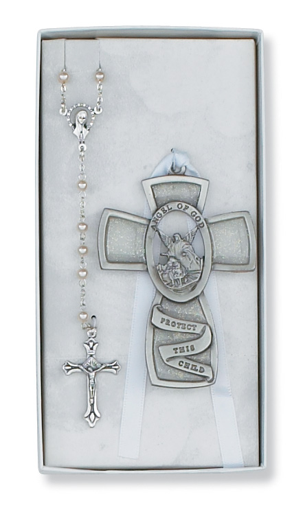 Guardian Angel Crib cross and Rosary Set