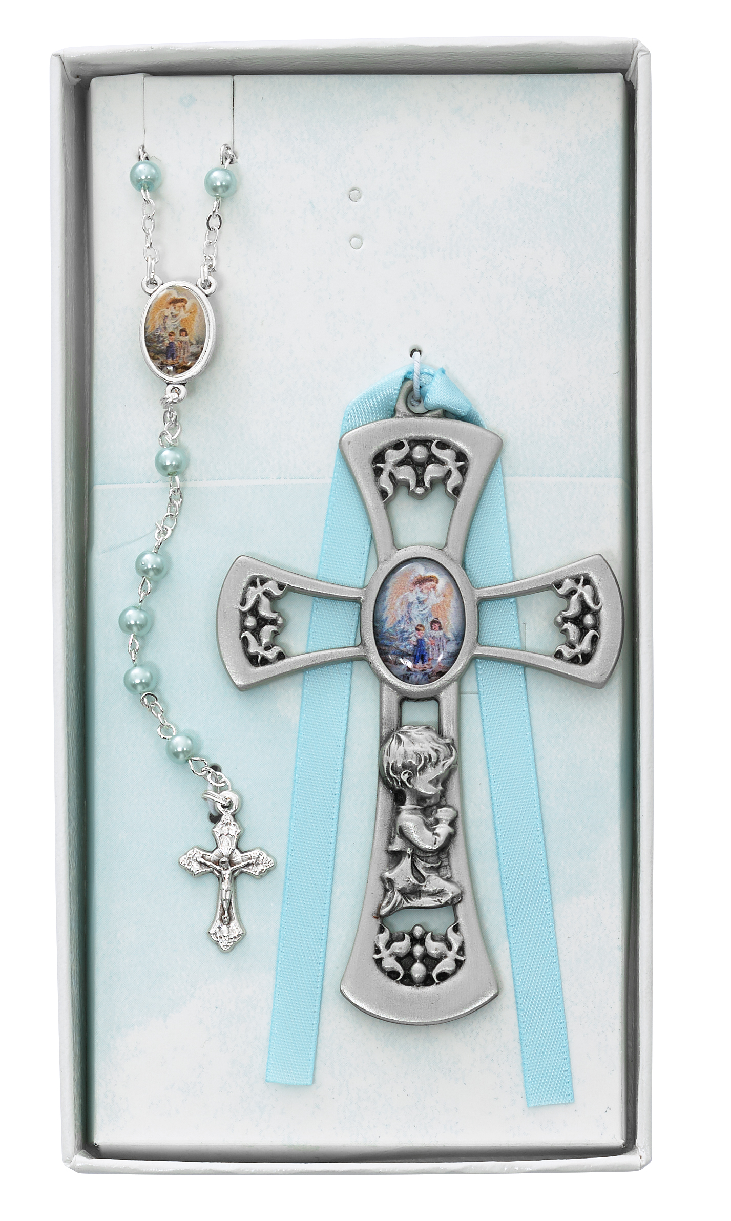 Crib Cross and Blue Rosary Set