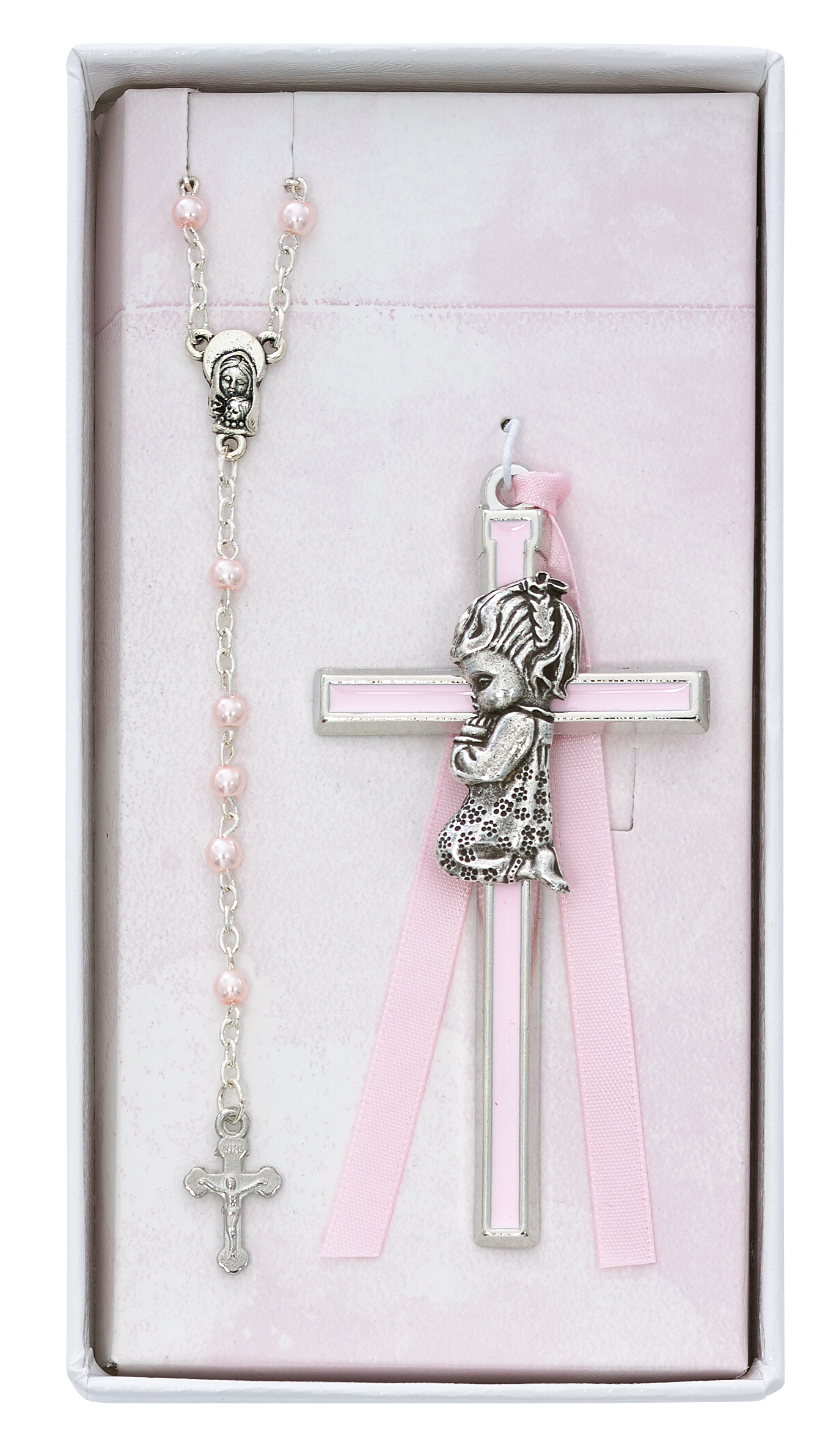 Pink Crib Cross and Pink Rosary Set