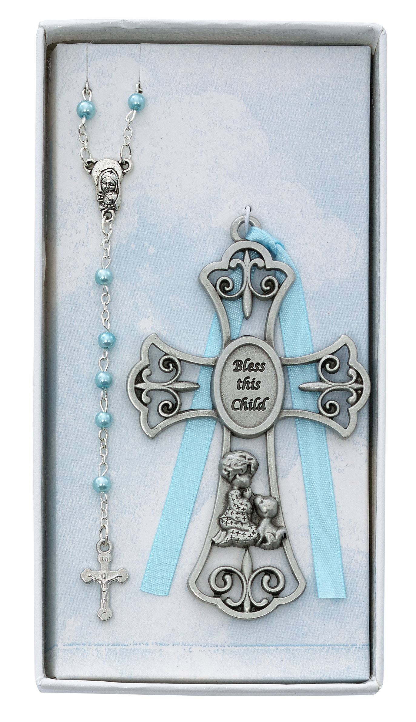 Baby Boy and Puppy Crib Cross and Rosary