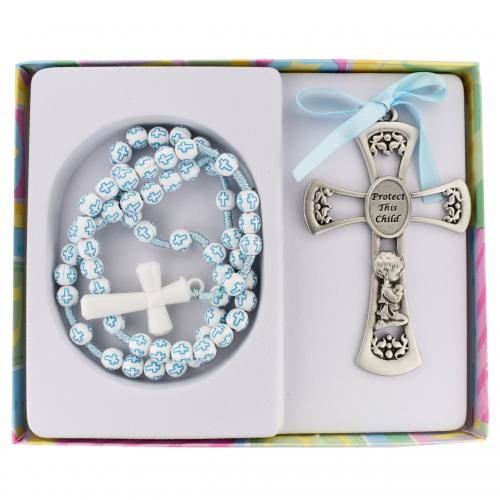 Crib Medal Cross With Rosary Boy