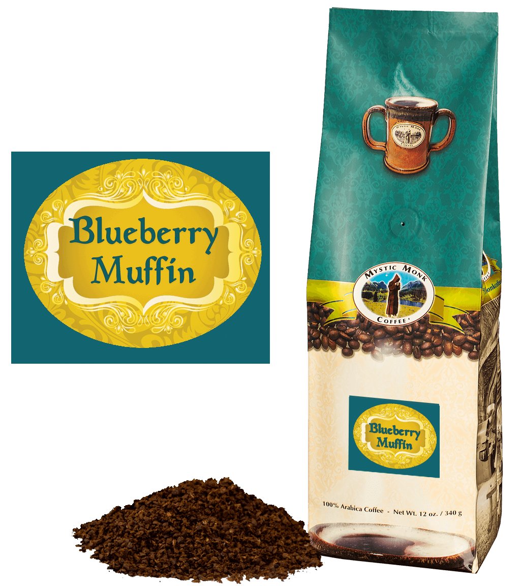 Mystic Monk Coffee Blueberry Muffin Ground Medium Roast 12 oz..