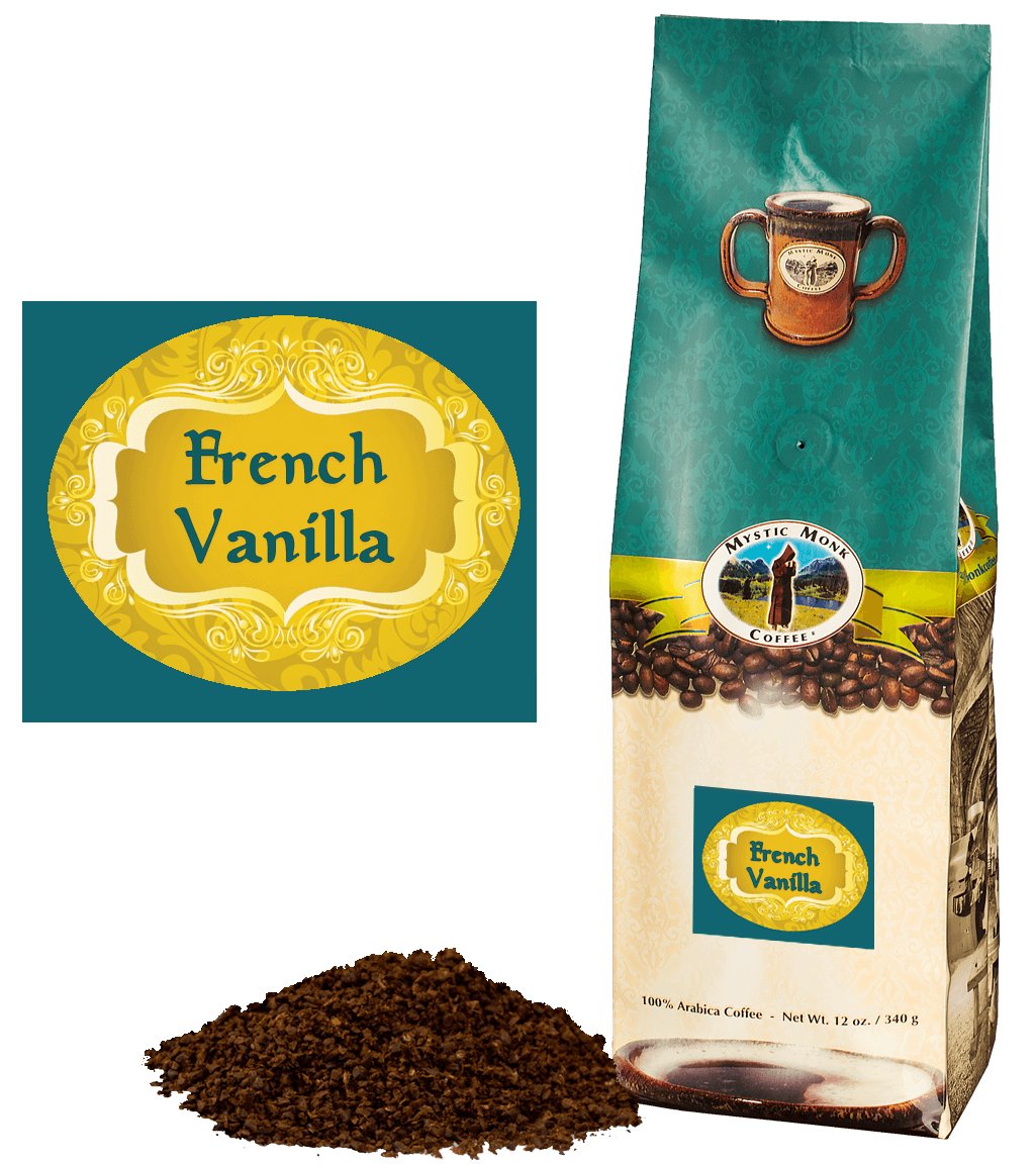 Mystic Monk Coffee French Vanilla Ground Medium Roast 12 oz..