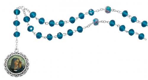 Chaplet Rosary Our Lady of Sorrows Aqua Flower Crystal  Beads