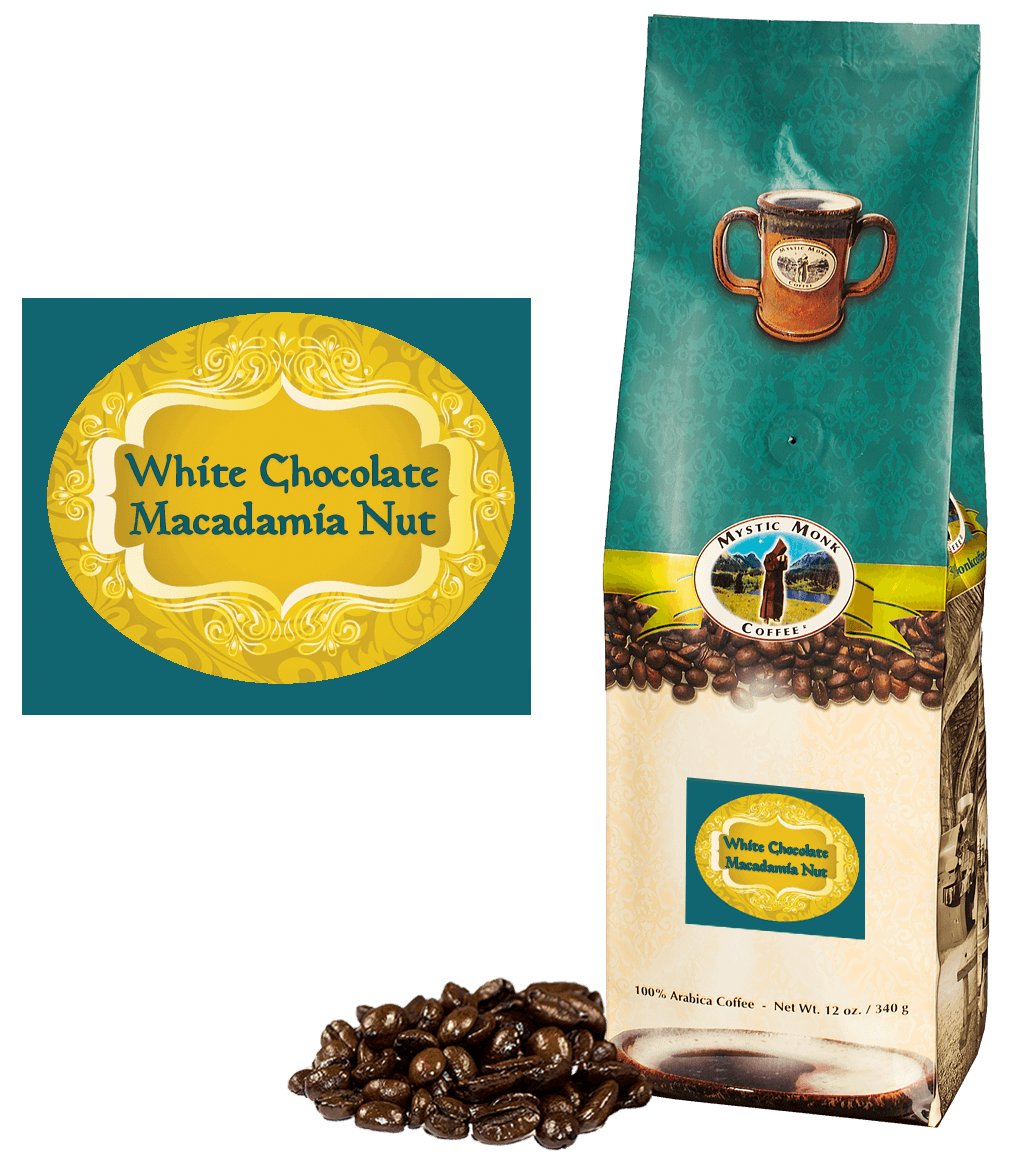 Mystic Monk Coffee Wh Choc Macadamia Ground Medium Roast 12 oz..