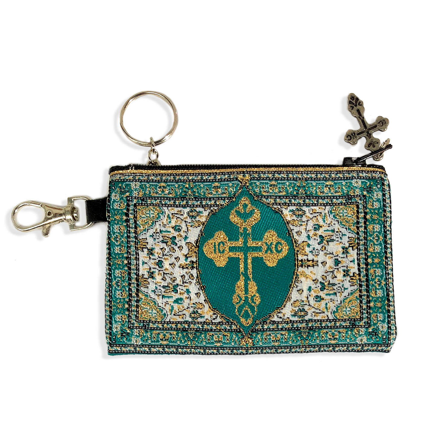 Rosary Case Green Cross Tapestry 4 3/4 x 2 3/4