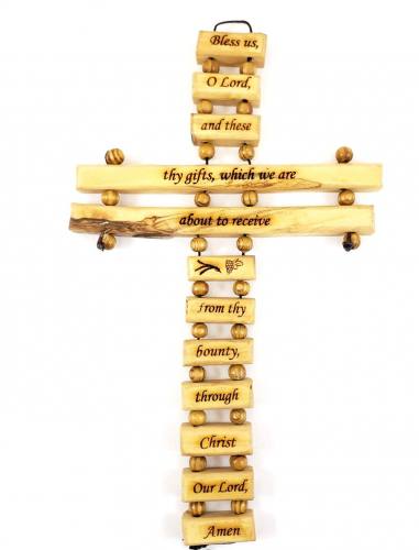 Cross Wall Meal Blessing Olive Wood 9 Inch