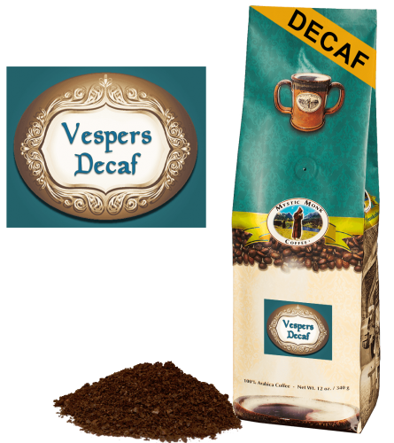 Mystic Monk Coffee Vespers DECAF Blend Ground Dark 12 oz.