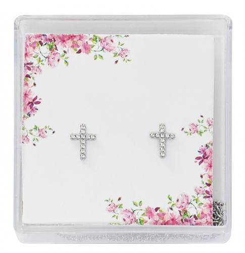 First Communion Earrings Crystal Cross Small
