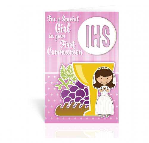 Greeting Card First Communion Girl Pink