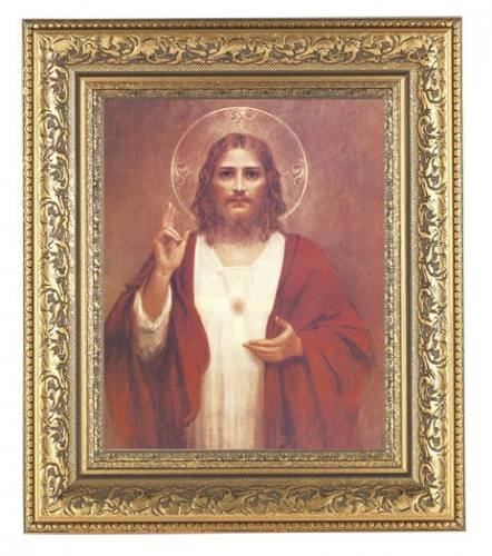 Print Jesus Sacred Heart 8 x 10 inch Gold Framed