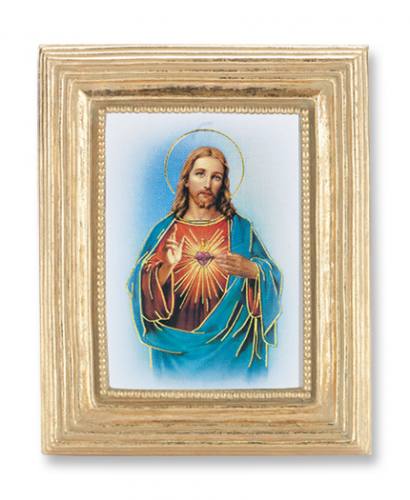 Print Jesus Sacred Heart 2 x 3 inch Gold Framed
