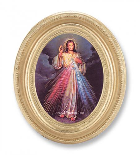 Print Jesus Divine Mercy 2.25 x 3 inch Gold Framed Round