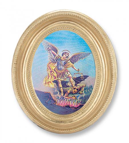Print St. Michael Archangel 2.25 x 3 inch Gold Framed Round