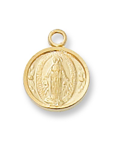 Miraculous Medal Necklace 7/16 inch Sterling Gold