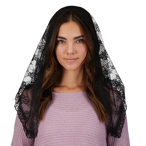 Black Lace Traditional Chapel Veil