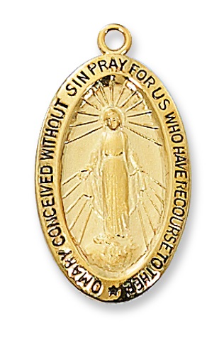 Miraculous Medal Necklace 3/4 inch Sterling Gold