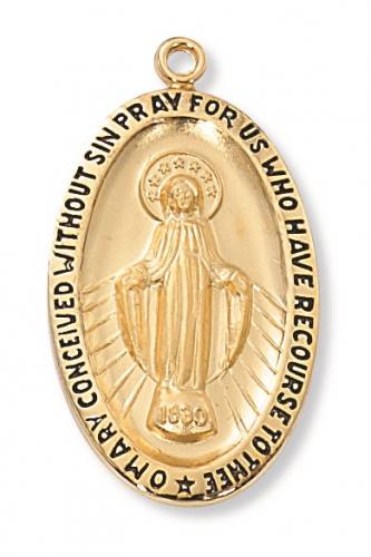Miraculous Medal Necklace 1.5 inch Sterling Gold