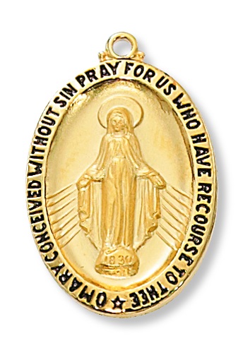 Miraculous Medal Necklace 1 inch Sterling Gold