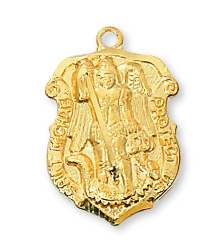 Shield Medal St. Michael Archangel Police 3/4 inch Sterling Gold