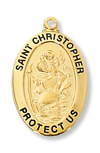 Saint Medal Necklace St. Christopher 1 inch Sterling Gold