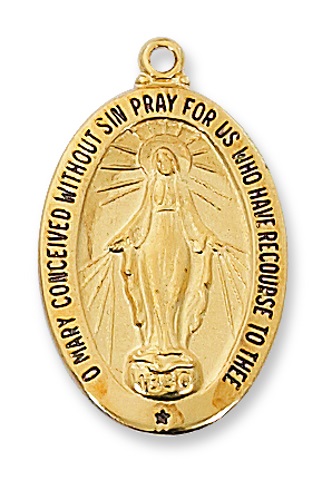 Miraculous Medal Necklace 1 inch Sterling Gold