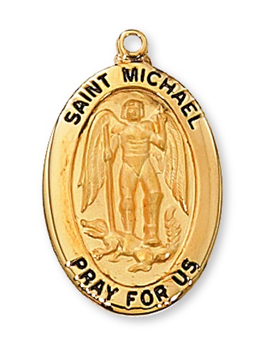 Saint Medal Necklace St. Michael Archangel 1 inch Sterling Gold