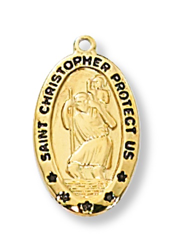 Saint Medal Necklace St. Christopher 5/8 inch Sterling Gold