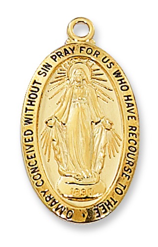 Miraculous Medal Necklace 7/8 inch Sterling Gold