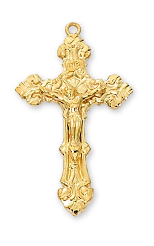 Crucifix Necklace Fancy 1 inch Sterling Gold