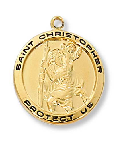 Saint Medal Necklace St. Christopher 3/4 inch Sterling Gold