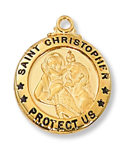 Saint Medal Necklace St. Christopher 3/4 inch Sterling Gold