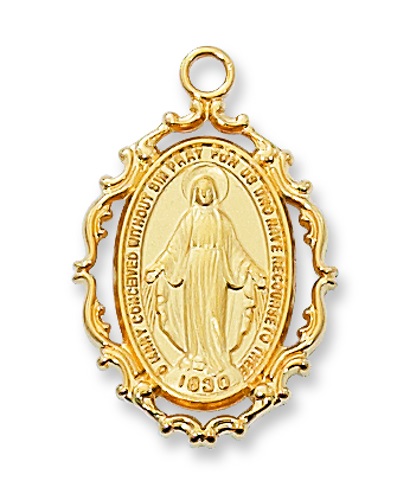 Miraculous Medal Necklace 7/8 inch Sterling Gold