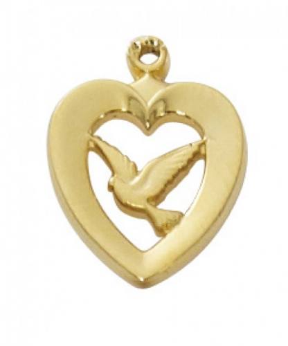 Necklace Dove Heart 1/2 inch Sterling Gold