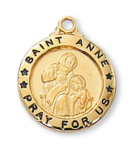 Saint Medal Necklace St. Anne 5/8 inch Sterling Gold