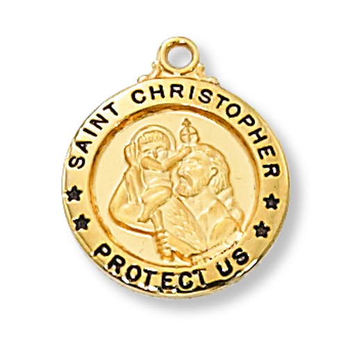 Saint Medal Necklace St. Christopher 5/8 inch Sterling Gold