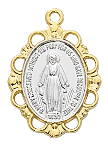 Miraculous Medal Necklace 3/4 inch Sterling Gold Two Tone