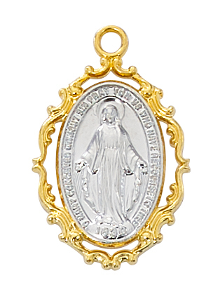 Miraculous Medal Necklace 1 inch Sterling Gold Two Tone