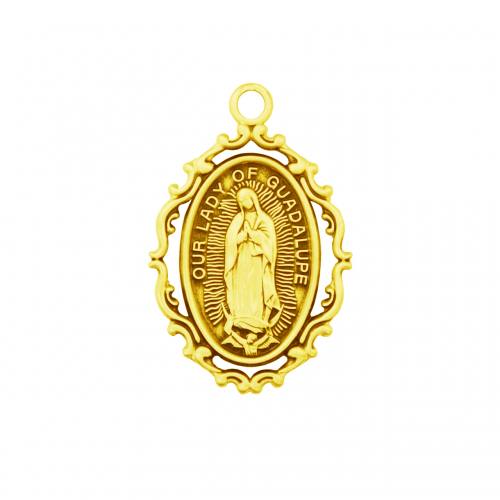 Mary Medal Our Lady Guadalupe 1 inch Sterling Gold Pendant