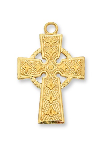 Cross Pendant Celtic 1 inch Sterling Gold