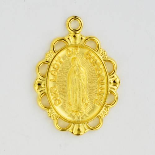 Mary Medal Our Lady Guadalupe 3/4 inch Sterling Gold Pendant