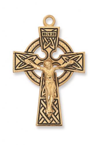 Crucifix Necklace Celtic 1.5 inch Sterling Gold