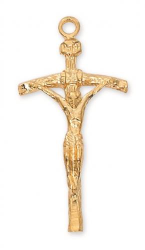 Crucifix Necklace Papal Ferula Cross 1.25 inch Sterling Gold