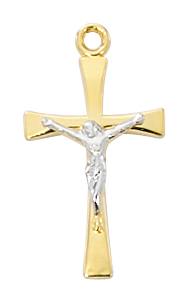 Crucifix Necklace 3/4 Inch Sterling Silver Gold Two Tone