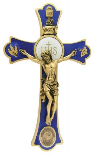 Crucifix Wall Holy Mass Sacred Heart 8 inch Pewter Enameled