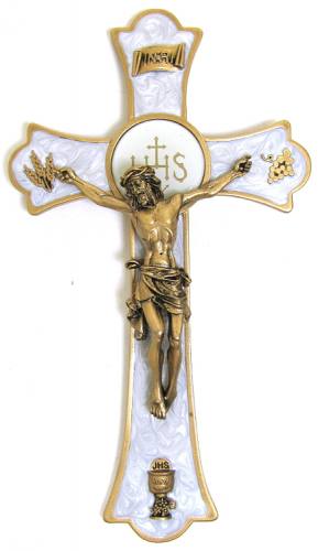 Crucifix Wall Holy Mass Crucifix 8 inch Pewter Enameled