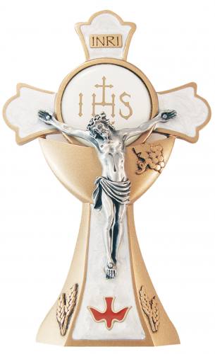 Crucifix Standing Holy Mass Confirmation 6 inch Pewter Enameled