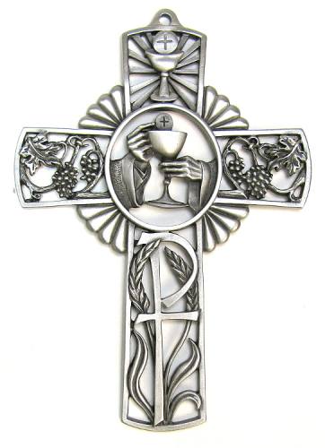 Cross Wall First Communion 5 inch Pewter Silver