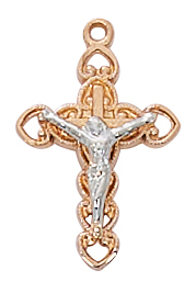 Crucifix Necklace 1/2 Inch Sterling Silver Rose Gold Two Tone