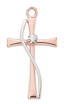 Cross Necklace Rose Gold on Sterling Two Tone